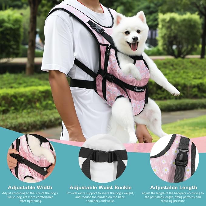 Pawaboo Pet Front Carrier Backpacks for Small Medium Dogs | Legs Out Easy-fit,Adjustable Straps,Hands-free,for Travel Hiking Cycling Camping Pink Daisy M - Image 4