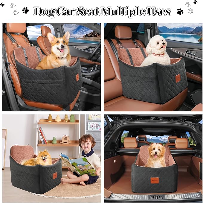 Dog Car Seat for Small/Medium Dogs, Memory Foam Dog Booster Seat, Travel Safety Pet Car Seat with Washable Removable Cover, Storage Pockets for Dogs up to 35 lbs((Black/Brown, Medium) - Image 7