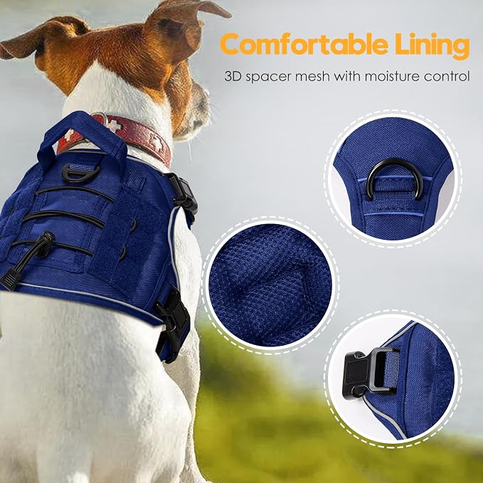 Heavy-Duty Tactical Dog Harness for Large Dogs, No Pull Adjustable Reflective Pet Vest with Molle System, K9 Military-Grade Control for Service Training, Outdoor & 10+ Breeds, Dazzling Blue, Medium - Image 2