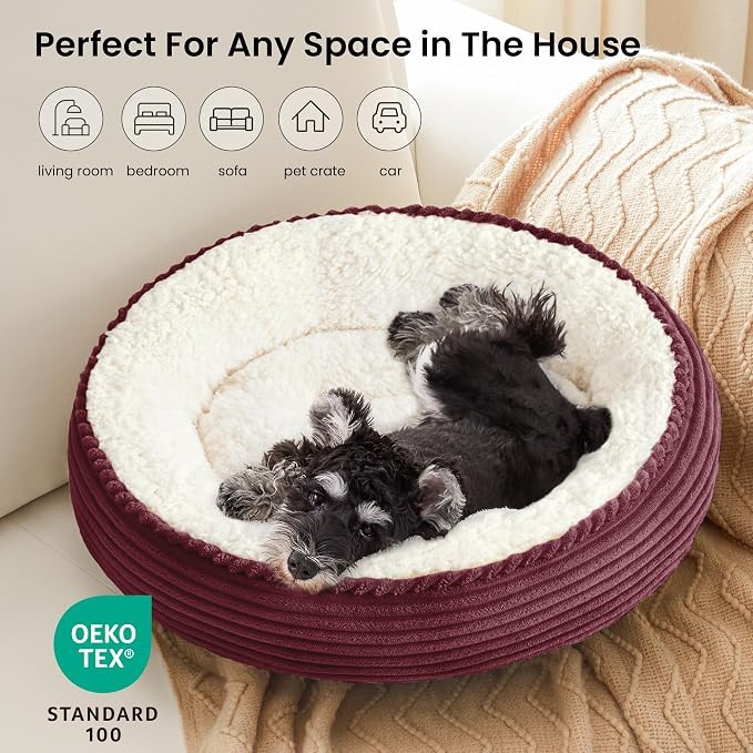 Love's cabin Round Donut Cat and Dog Cushion Bed, 24in Pet Bed for Small or Medium Dogs, Anti-Slip & Water-Resistant Bottom, Soft Durable Fabric Pet Beds, Washable Calming Cat Bed Dusty Rose - Image 6