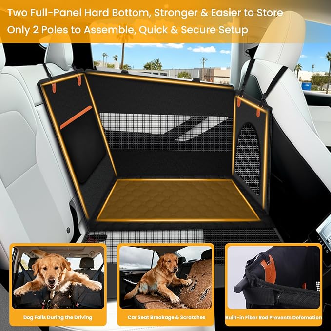 XL Checkered Large Dog Car Seat Cover with Dog Bed Mat for Back Seat Half - Single Seat Travel Hammock Extender, Waterproof Hard Bottom for Medium & Large Dogs, Car SUV Truck Vehicle - Image 5