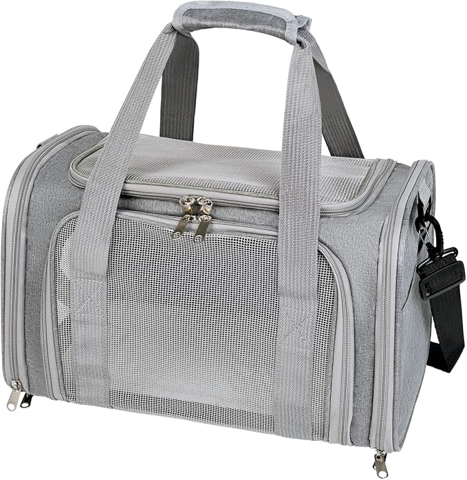 Cat,Dog Carrier for Small Medium Pet Carrier,Soft Sided Dog Bag Up to 12Lbs Puppy Carrier,Breathable Portable Foldable Airline Approved Pet Carriers for Travel (Grey) by Unknown