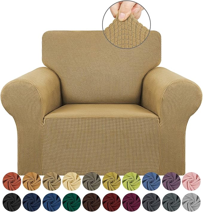 KEKUOU Stretch Chair Sofa Slipcover, Single Couch Cover,Tan | 1-Piece Washable Sofa Cover,Pet Friendly (31"-55") Furniture Protector Soft Jacquard Elastic Bottom for Dogs & Kids by KEKUOU