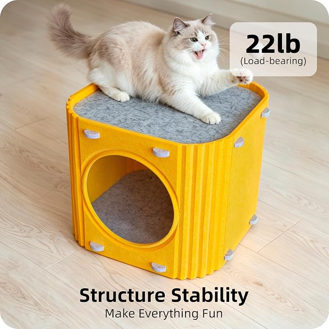 Cat Houses for Indoor Cats, Warm Felt Cat Hideaway, Thick Cat Bed Cave | Scratch-Resistant Cat Cave, Kitten Hideaway for Timid Cat & Small Pet, Modern Sturdy Cats House Condo, Up to 22Lbs - Image 4