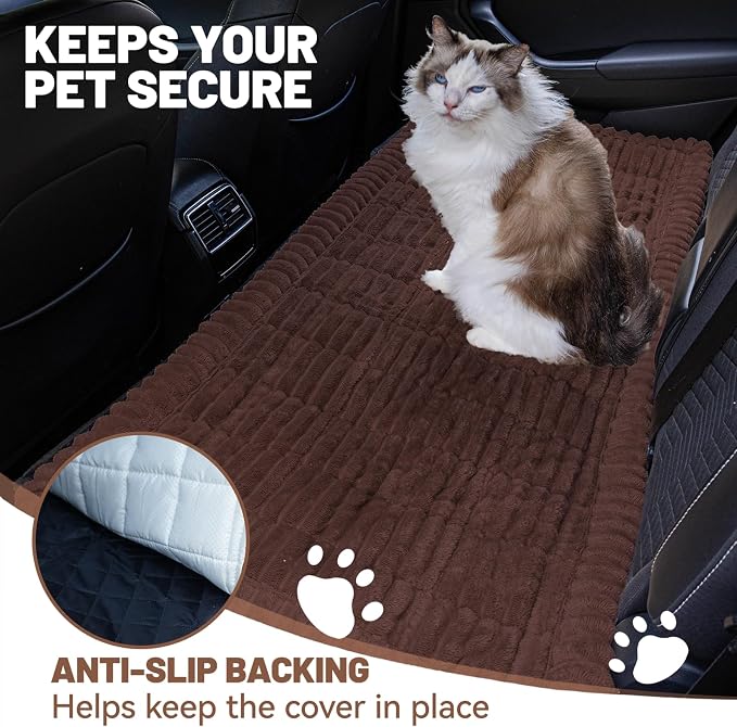 Dog Car Seat Waterproof Bed Cover Back Seat Dark Brown 23.6”x51” | Nonslip Soft Comfortabl Pet Bed Mat Car Blanket for Travel Backseat Extender Seat Covers Dog Bed for Cars Trucks and SUVs - Image 3
