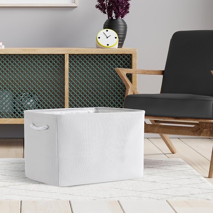 TheWarmHome Organization and Storage Basket for Shelves - Extra Jumbo 3 Pack 20.5x15.8x13.8 inch Cube Storage Bins for Toy Closet Box Home Organizer Gift (White) - Image 4