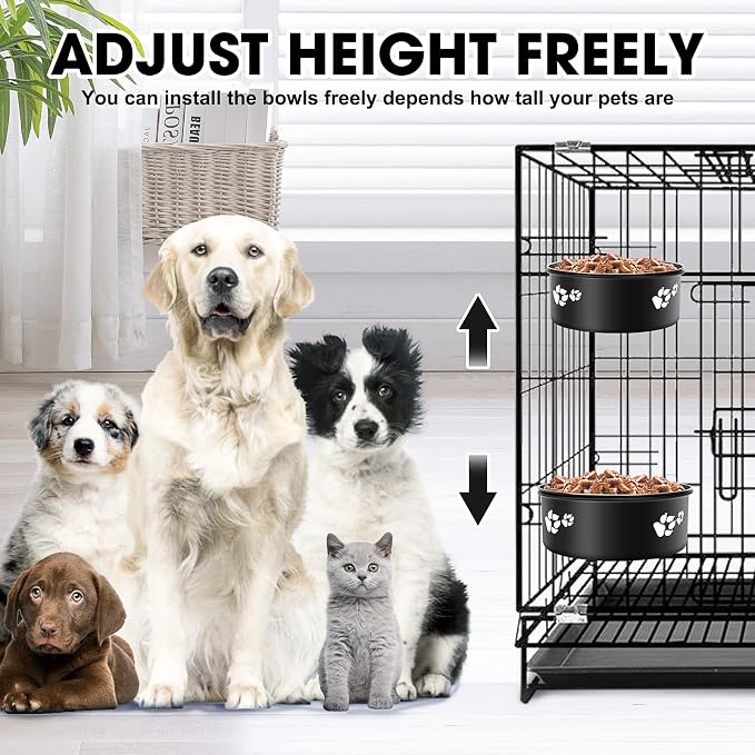 Kennel Water Bowl Hanging, Food and Water Bowl for Dog Cage, Crate, 2 Pack | 34oz &25oz Stainless Steel Kennel Bowls Mountable for Medium and Small Dogs, Cats, Pets (6.2x2.6” & 5.5x2.4”) - Image 4