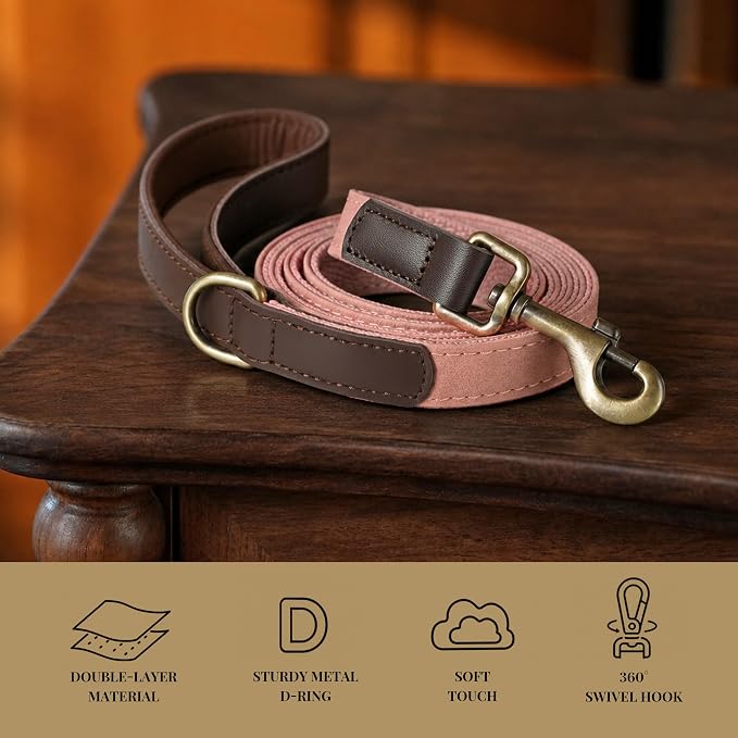 PU Leather Dog Leash for Small Dogs, 5ft Soft Padded Handle, Pink | Comfortable Grip for Daily Walking Training, Full Control, Metal D-ring, Tangle-Free 360° Swivel Clasp, Easy to Clean, 5/8in - Image 4