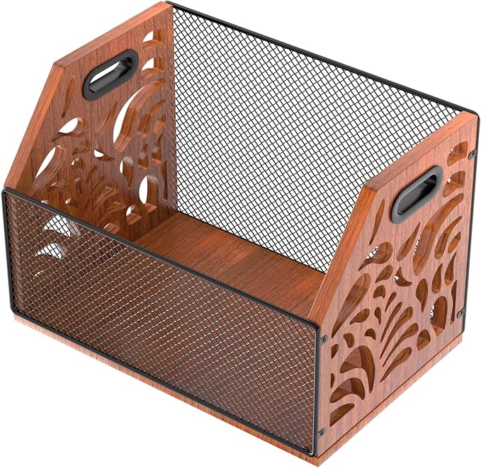 Wooden Mesh Dog Toy Storage Bin with Handles for Pet Supply & Toys | Large capacity holds plush toys, balls, leashes & treats. Clear scattered clutter effortlessly and keep your home tidy. - Image 5