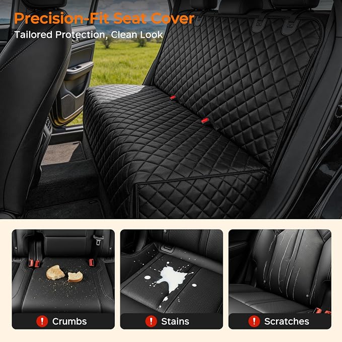 URPOWER Dog Car Seat Cover for Back Seat, Waterproof Car Seat Protector | Non-Slip, Scratch-Resistant, Machine-Washable 600D Oxford Fabric Rear Bench Seat Cover for Compact Cars and Small SUVs - Image 2
