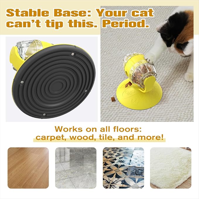 Rotating Interactive Cat Treat Dispenser Toy - Slow Feeder Puzzle for Indoor Cats-Yellow - Image 5
