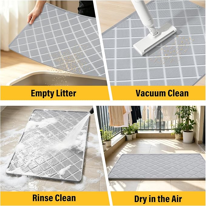 Silicone Cat Litter Mat 34" x 22" Cat Mat for Litter Box with Surface Brush | Extra Large Cat Litter Box Mat for Scatter Control, Non-Slip, Waterproof Cat Litter Mat Litter Trapping Mat with Raised Edge - Image 3