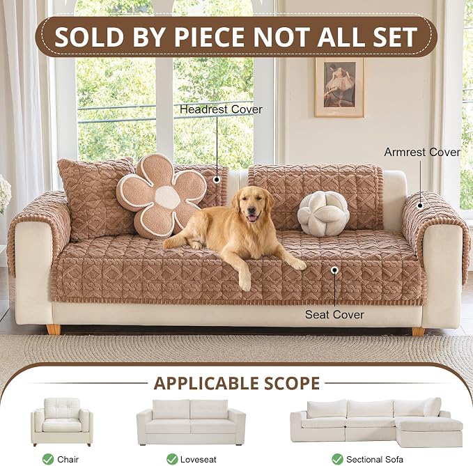 OstepDecor Couch Cover for Dogs, Washable Non Slip Sofa Cover for Pets | Soft Couch Covers for Sofa, Loveseat and Sectional, Furniture Protector Against Pet Hair & Dirt (35.4" x 94.5", Coffee) - Image 4