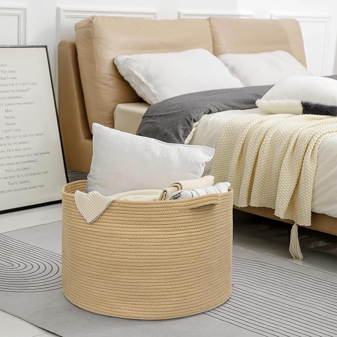 MEGASKET Extra Large Storage Basket, 22" X 22" X 14" Stuffed Animal Basket for Living Room Kids Room, Soft Cotton Rope Bin With Handle, Throw Blanket Storage, Stuffed Animal Toy Organizer Box - Image 6