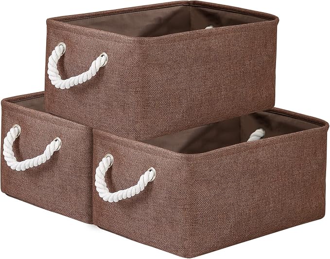 WarmHome Fabric Storage Bin Shelf Basket for Home, Closet(Brown-3 Pack, 13.8L9.8W6.7H) by TheWarmHome