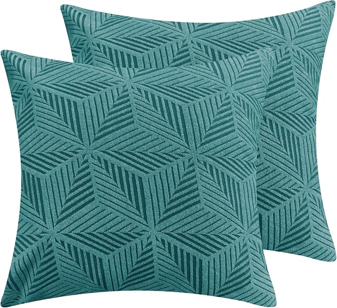 YEMYHOM Pack of 2 Throw Pillow Covers 18 x 18 Inch High Stretch Jacquard Pillowcase for Couch Sofa Living Room Home Decor, Peacock Blue by YEMYHOM