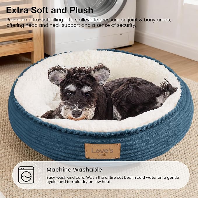 Love's cabin Round Donut Cat and Dog Cushion Bed, 24in Pet Bed for Small or Medium Dogs, Anti-Slip & Water-Resistant Bottom, Soft Durable Fabric Pet Beds, Washable Calming Cat Bed Dusty Blue - Image 7
