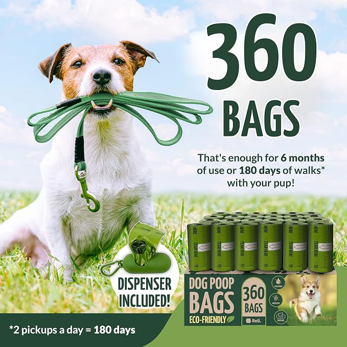Reli. Poop Bags Rolls | Dog Poop Bags for Dogs (360 Count) | Biodegradable | Leak-Proof | 9x13" | Green Dispenser | Oxobiodegradable | Unscented - Image 2
