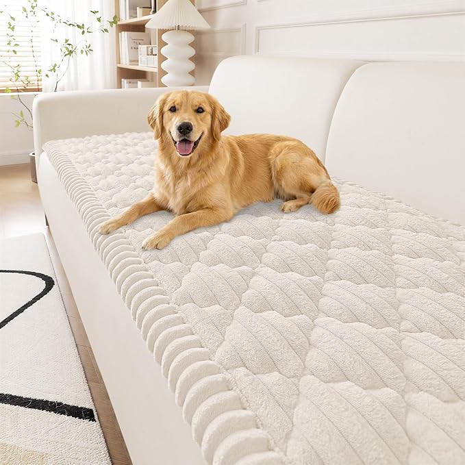 Smiry Couch Cover for Dogs Washable, Non Slip Fuzzy Pet Sofa Protector | Soft Thick Furniture Cover for Sofa, Loveseat and Sectional, Scratch & Pet Hair Resistant (White, 27.6" x 59") by Smiry