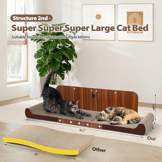 34 Inch Cat Scratcher Bed, Upgraded Cardboard Scratching Pad, Extra Large Cat Scratchers for Indoor Cats, Convertible Vertical Cat Scratching Board Furniture Protector - Image 3