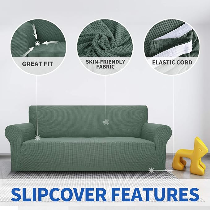 MAXIJIN Stretch Chair Cover Chair Slipcovers with Arms, 1-Piece Couch Sofa Chair Covers for Living Room, Non Slip Armchair Cover (31"-46") Furniture Protector Dogs Pet Friendly (Chair, Pea Green) - Image 5