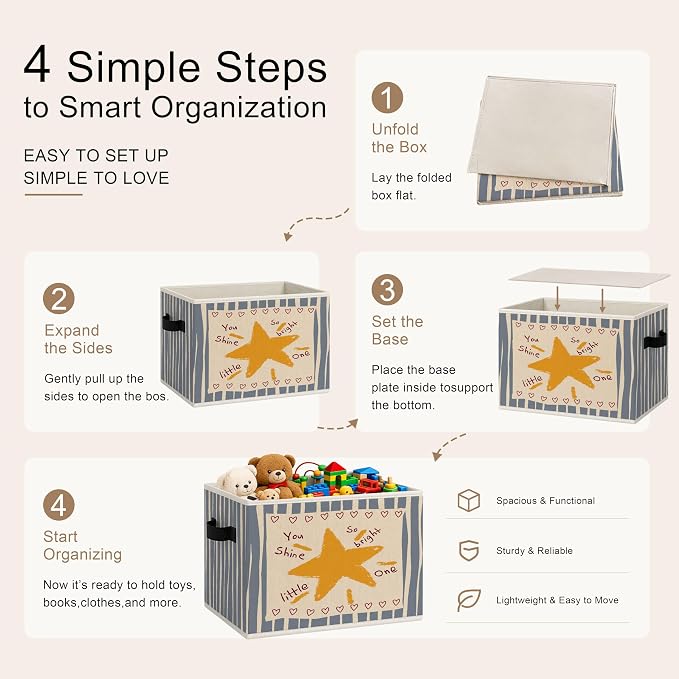 Positive Affirmations Storage Bins Box with Handles, Inspirational Collapsible Storage Basket, Stars Foldable Basket for Organizing Playroom Nursery Toys Books Clothes - Image 7