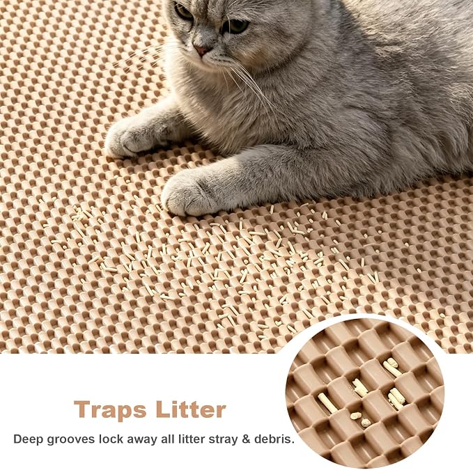Cat Litter Mat, 35"x23" Large Litter Trapping Mat for Litter Box | Waterproof, Non-Slip Kitty Pad, Urine-Resistant, Scatter Control, Cut to Fit - Image 4
