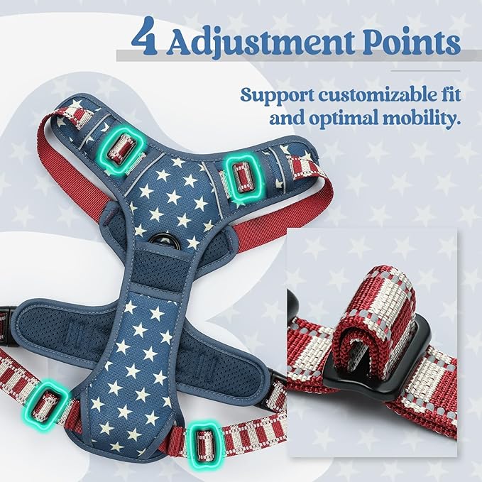 rabbitgoo Dog Harness, No Pull Medium Sized with 2 Leash Clips, Pet Vest | No Choke with Handle, Adjustable Soft Padded, Reflective, Easy Control for Walking, Blue Star, Medium - Image 4