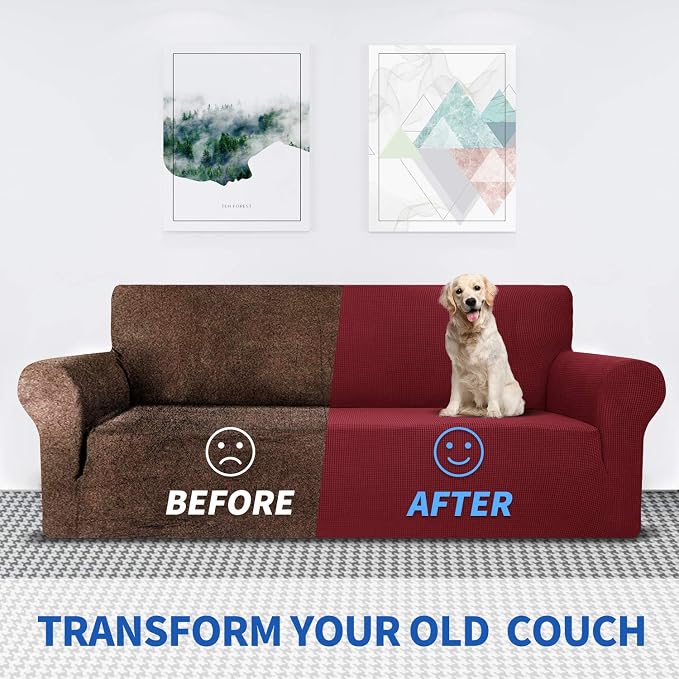 MAXIJIN Stretch Chair Cover Chair Slipcovers with Arms, 1-Piece Couch Sofa Chair Covers for Living Room, Non Slip Armchair Cover (31"-46") Furniture Protector Dogs Pet Friendly (Chair, Wine Red) - Image 8
