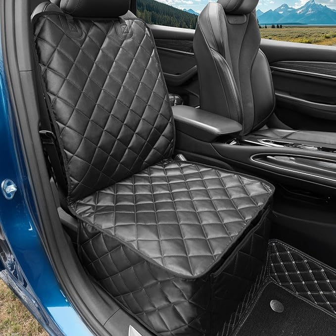 Dog Car Front Seat Cover,PU Leather Car Seat Cover for Pets & Humans,Black | Waterproof,Nonslip,Anti-Scratch,Heavy-Duty Captain Seat Protector Fits Most Cars, Trucks, SUVs，Minivans by Unknown