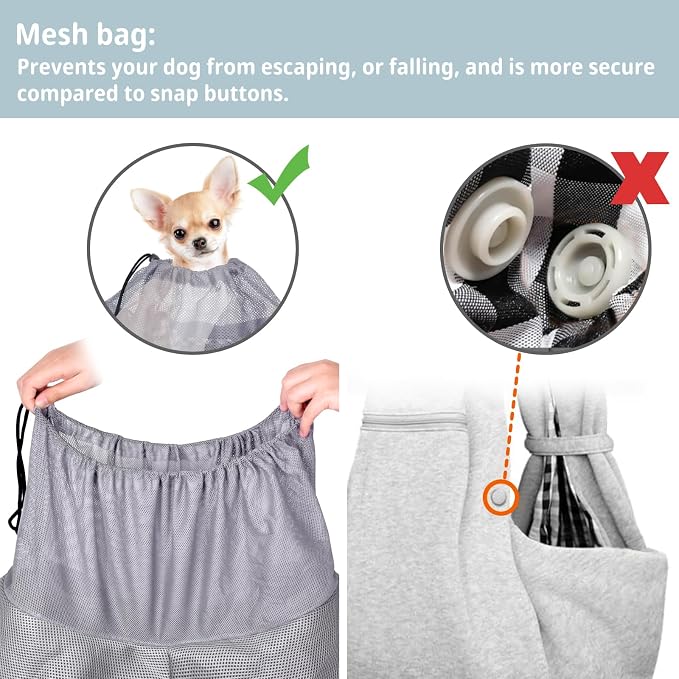 CUBY Dog and Cat Sling Carrier - Hands Free Breathable Mesh Small Dog Sling Carrier-Soft Pouch and Tote Design-Suitable for Puppy, Small Dog Cat Pets Carriers Sling Outdoor(Grey-Mesh,Adjust Strap 2.0) - Image 5