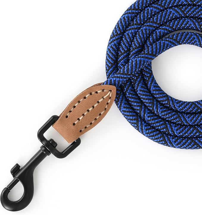 Mile High Life Dog Leash with Genuine Leather-Wrapped Ends, 4/5/6FT | Tangle-Free 360° Swivel Clasp Heavy Duty Rope Leash | Small Medium Large Dogs | Daily Walking (Blue, 60 Inch, 1/3") - Image 8