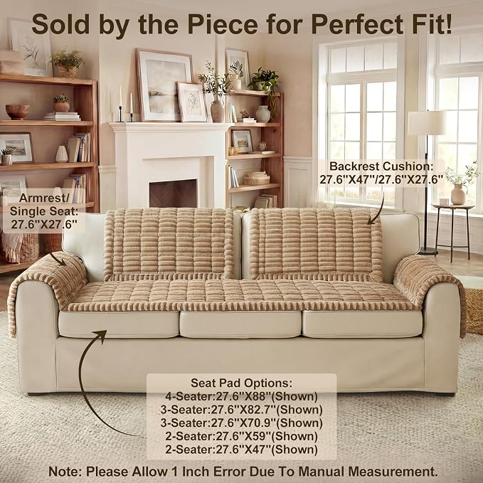 decorUhome Couch Cover for Dogs, Non Slip Fuzzy Thick Pet Sofa Protector | Pet Friendly, Machine Washable, Fits 3-Cushion Sofa, Protects Against Pet Hair & Daily Messes, Khaki, 27.6" x 82.7" - Image 11