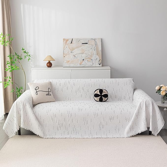 MYSKY HOME Couch Covers for 2 Cushion Couch Sofa, Chenille L Shape Sectional Couch Cover - Pet-Friendly, Machine Washable, Non-Slip Sofa Protector for Dogs, Kids, 71"x118", White by MYSKYHOME