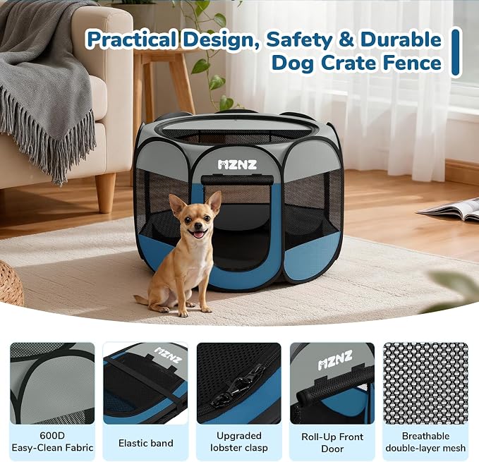 Dog Cat Small Animal Puppy Playpen Crate, Small, Grey Blue | Portable Pop Up Pet Cage Enclosure Tent Kennel Indoor Outdoor with Carrying Case, No Assembly, Camping Use - Image 7