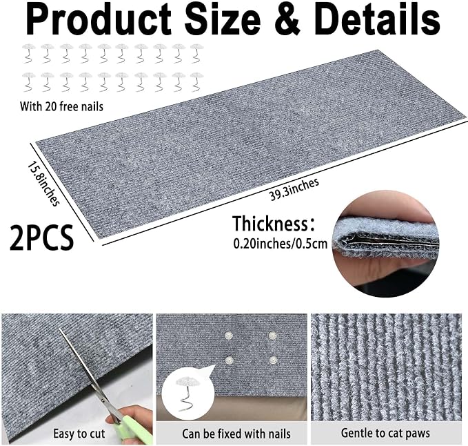 Tfwadmx 2Pcs 39.3" x 15.8" Cat Scratch Couch Furniture Protector, Trimmable Self-Adhesive Cats Scratching Pads, DIY Climing Scratch Mat Furniture Couch Protector from Cat Claws Scratching (LightGrey) - Image 3