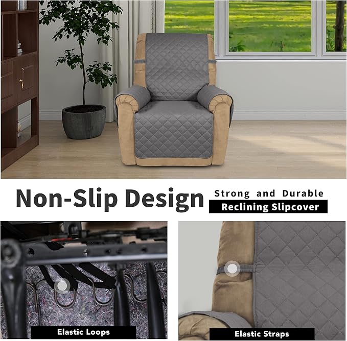 Easy-Going Recliner Chair Slipcover Reversible Sofa Cover Water Resistant Couch Cover Furniture Protector with Elastic Straps for Pets Dog (Recliner 22 inch, Gray/Light Gray) | Machine Washable Slipcover For Dogs, Water Resistant Furniture Mat For Livi... - Image 3