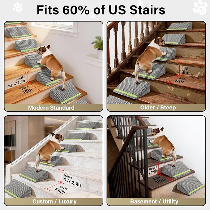 JoyBlooms Upgraded Dog Ramp for Stairs, Dog Stairs for Small Dogs (Corgi & Dachshund), 40D Foam Non-Slip, 30° Slope with Glow Strip, 13.8"x10.2"x5.9", Gray-3pcs - Image 3