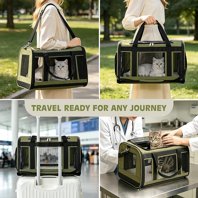 Extra-Large Cat Carrier, Soft-Sided Collapsible Pet Carrier up to 22 lbs | Dog Carrier with Breathable Mesh, Spacious Interior for Big/Medium Cats and Small Dogs, Car Travel Vet Visit - Image 8