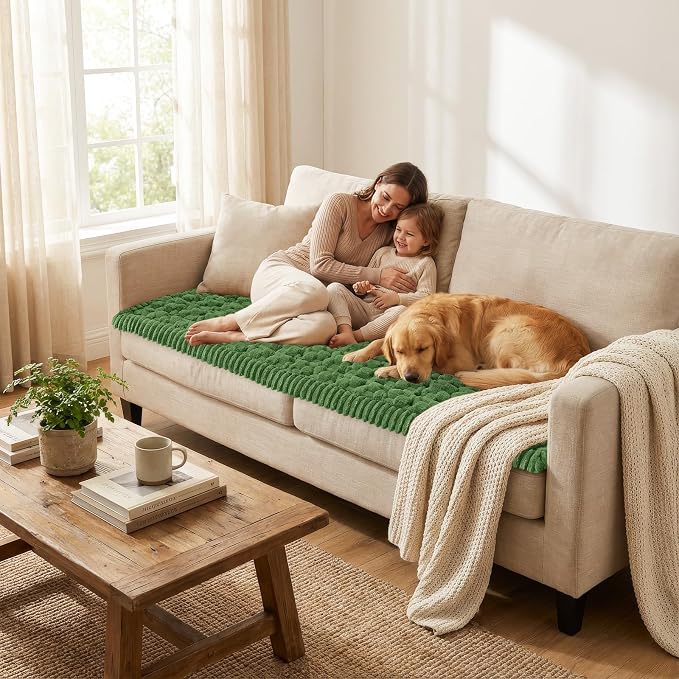Smiry Non Slip Couch Covers for Dogs, Scratch Resistant Pet Sofa Protector | Machine Washable Soft Fuzzy Thick Furniture Cover for Sofa Loveseat Sectional Large Dogs, Olive Green, 27.6" x 88" - Image 5