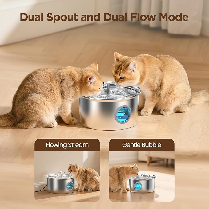 Cat Water Fountain Stainless Steel: Water Dispenser for Cats Indoor - Pet Dispenser Supplies Accessories - 16 Pack Cat Water Fountain Replacement Filters - 8 Multi-Functional Filters and 8 Sponges - Image 4
