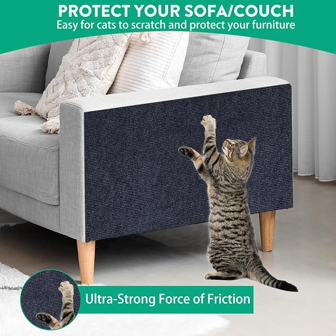 Trimmable Cat Scratcher Mat, Self-Adhesive Cat Scratching Carpet Pad Replacement for Cat Tree Shelves, Cat Steps and Posts, DIY Cat Scratch Couch Furniture Protector (Dark Blue, 39.4"x15.8") - Image 7
