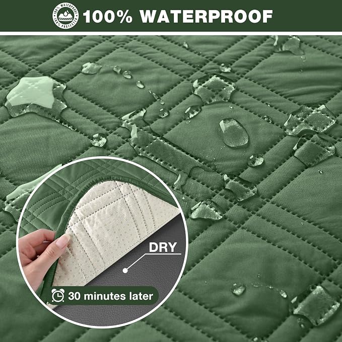 TAOCOCO 100% Waterproof Recliner Chair Cover, Non Slip Recliner Covers for Reclining Chair with Pocket, Washable Reclining Chair Cover Furniture Protector for Kids, Pets(Recliner Chair, Vine Green) - Image 4