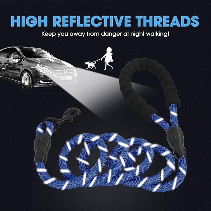 2/4/5/6 FT Dog Leash with Comfortable Padded Handle and Highly Reflective Threads for Small Medium and Large Dogs (5FT-1/2'', Navy Blue) - Image 4
