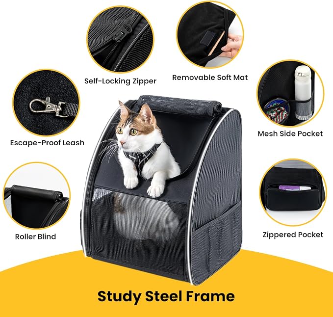 Conlun Cat Backpack Carrier for Small Dogs and Cats Fit Up to 15 Lbs,Small Dog Backpack, Foldable with 3-Side Mesh Windows, Pet Carrier for Travel & Hiking Friendly，Black - Image 7