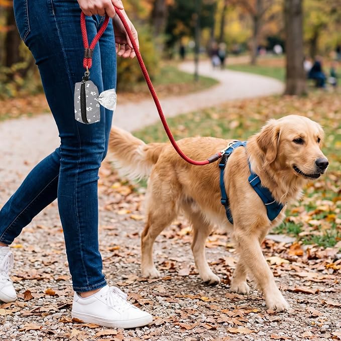 Dog Poop Bag Holder for Leashes with Zippered - Paws & Bones | 3.7x2x1.6 INCH, Polyester, Waste Bag Dispenser, Durable, Portable, Lightweigh, Compact, With Key Chain, Pet, Doggy, Gray - Image 7