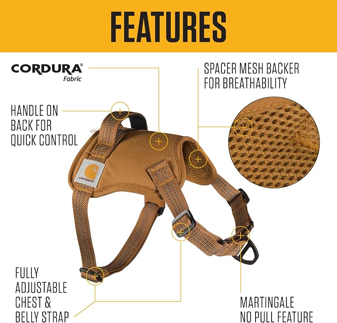 Carhartt Nylon Duck No Pull Dog Harness Carhartt Brown S | Fully Adjustable Dog Harness with Quick Control Handle and Reflective Accents - Image 2