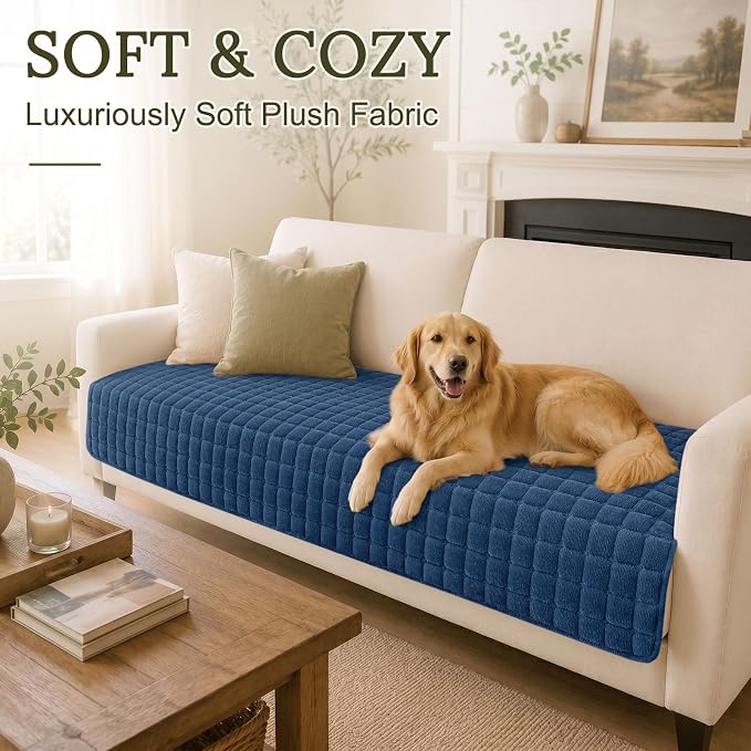 Smiry Velvet Couch Cover for Dogs, Non Slip Soft Sofa Protector for Pets | Washable Sofa Cover for Cats, Cozy Furniture Protector Against Pet Hair, Scratches, Fits Sectional Sofa(Navy Blue, 36"x71") - Image 2