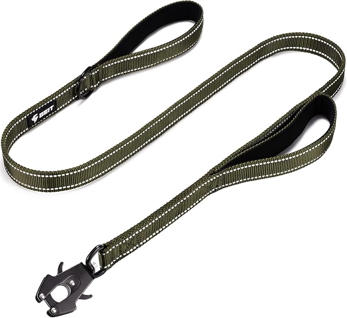 GEIT 2 Padded Handles Heavy Duty Dog Leash for Small Medium and Large Dogs | 4/5/6FT Reflective Dog Leashes with Aluminum Quick Release/Locking Tactical Frog Clip,Comfortable Traffic Handle by GEIT