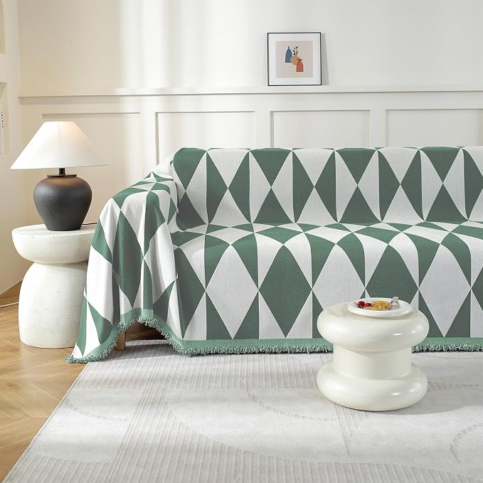 Couch Cover for Sofa, Boho Sofa Cover Washable Couch Cover for Dogs, Pet Sofa Cover for 1-Cushion Couches with Tassel Furniture Protector Cover,71" x 91",Pea Green-Diamond - Image 7